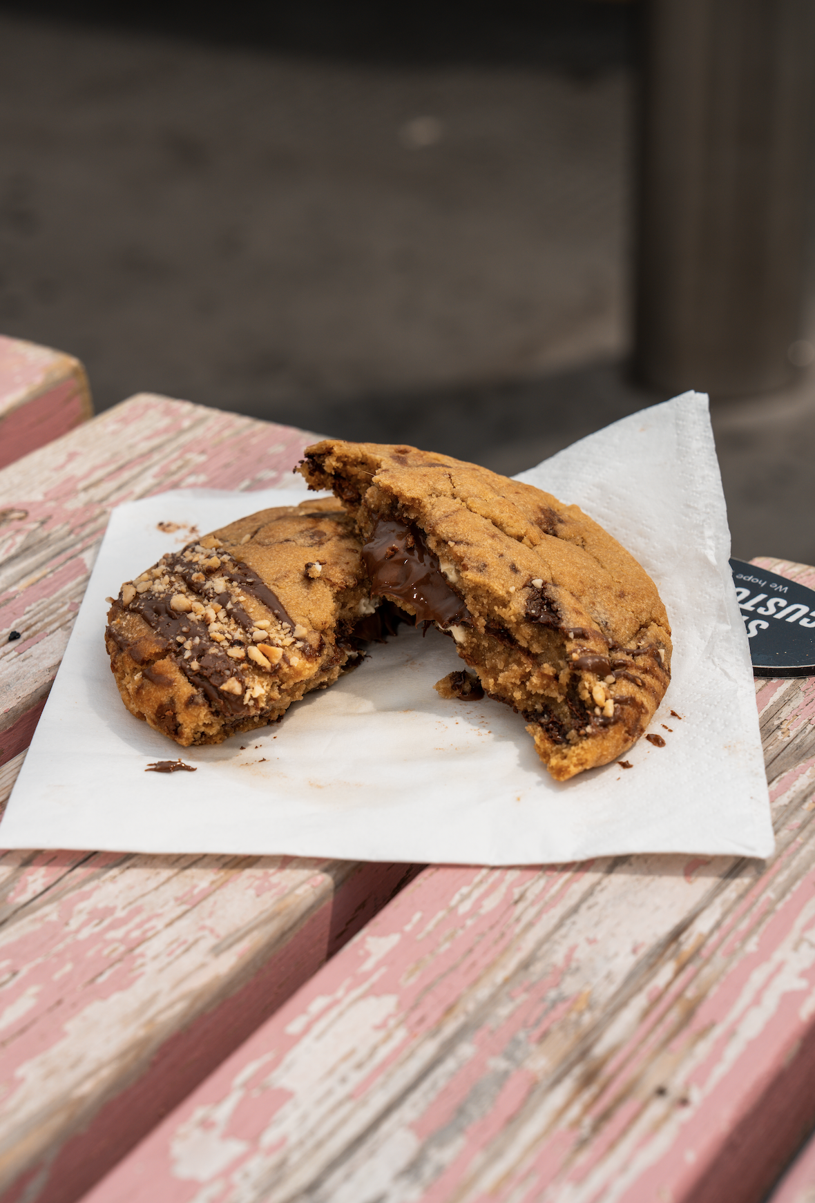 A Nutella-stuffed cookie broken open